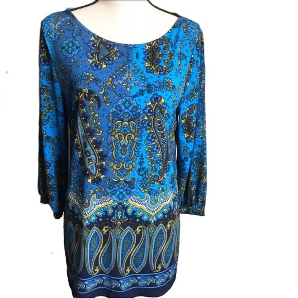 Ann Taylor Blue Gold Paisley Tunic Top